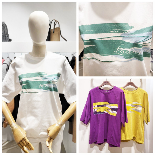 올리비아로렌 프린트 라운드넥 돌먼 반팔 소매 티셔츠 nc청주점 vvcal5m3181