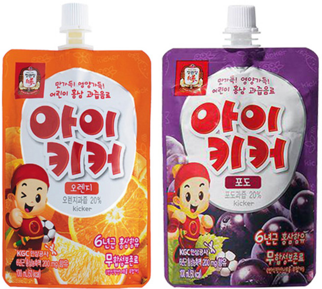 정관장 아이키커 100ml 오렌지맛 10개 + 포도맛 10개 / 어린이 홍삼음료