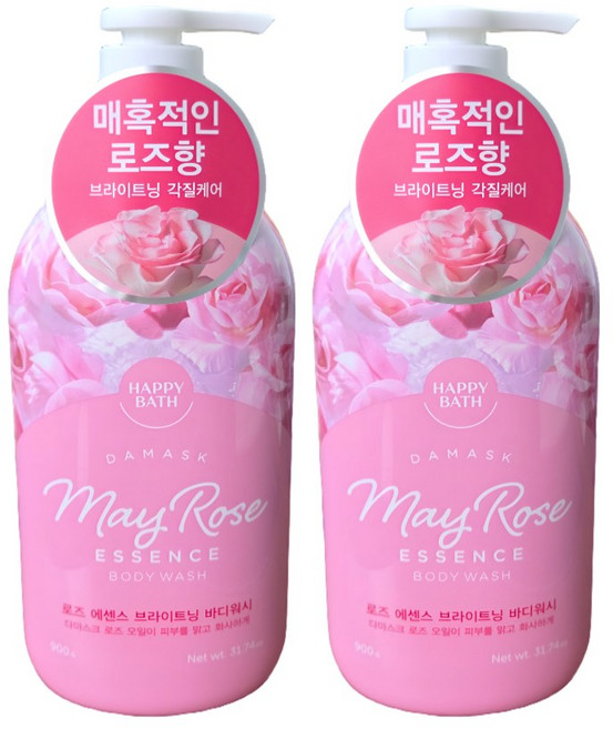 해피바스 로즈 에센스 브라이트닝 바디워시 꽃향, 900g, 2개