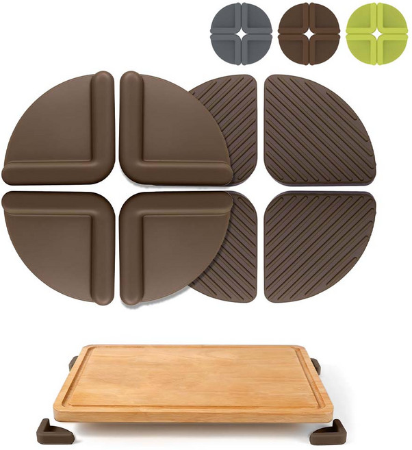 루이 도마 미끄럼방지 패드 스크래치 방지+충격완화 강력흡착 반복사용 가능 원목/플라스틱/유리, 갈색, 4개