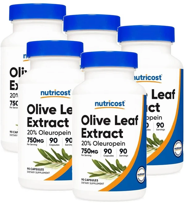 뉴트리코스트 올리브잎 추출물 (20% 올레우로페인) 750mg 캡슐 Nutricost Olive Leaf Extract, 5개, 90정 - 쿠팡