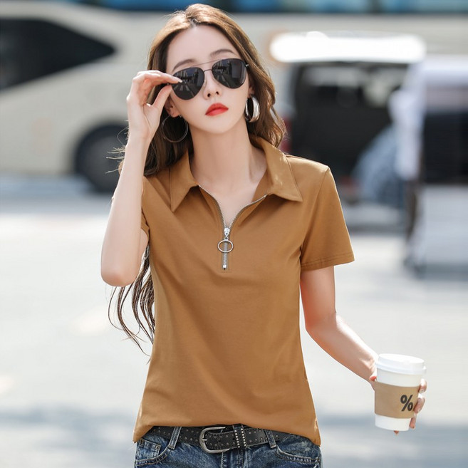 NEW 중년여성 여름 카라 반팔티셔츠 골프반티 95면 무지 데일리 캐주얼 티셔츠 여자반티상의