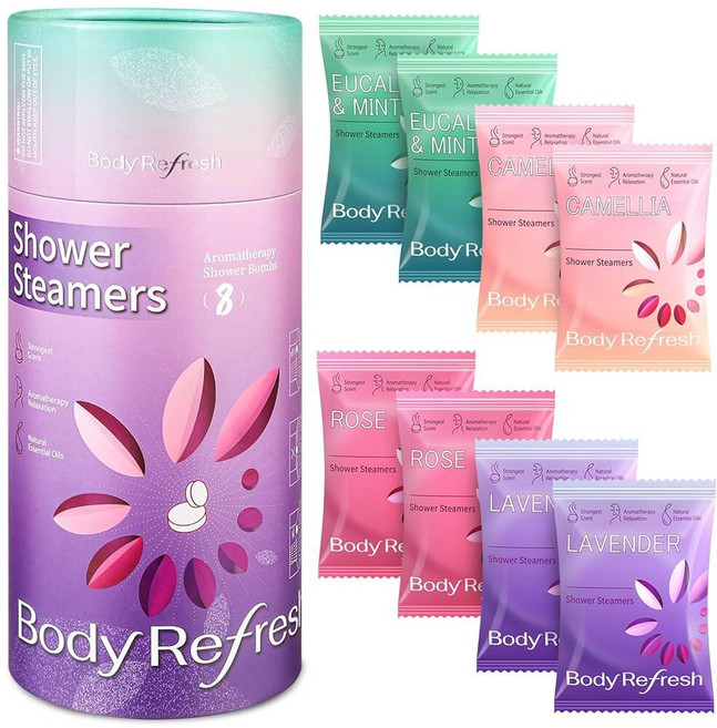 BodyRefresh Shower Steamers 아로마테라피 - 여성용 생일 선물 아내 엄마를 위한 발렌타인 데이 스트레스 완화를 샤워 밤 스파 부활절 바구니 필수품, 매혹적인 블룸 미스트