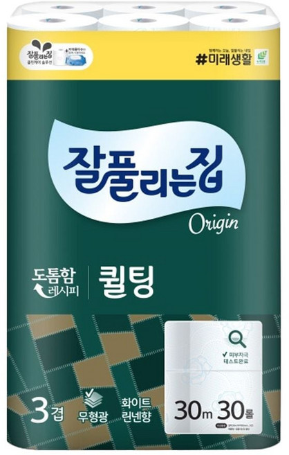 잘풀리는집 3겹 퀼팅 두루마리 휴지 화장지 30m 30롤 1(개) 45614 PN, 1개