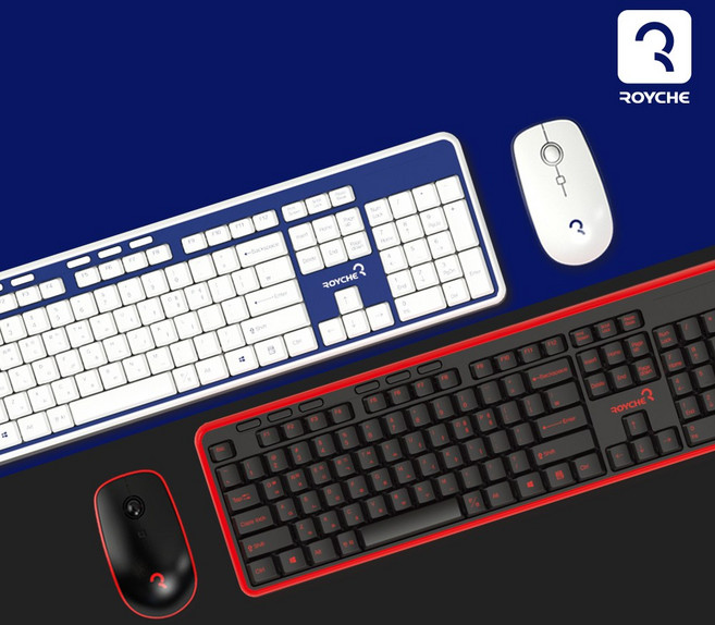 로이체 슬림 저소음 무선 키보드 마우스 세트 콤보 RX-3600, 레드&블랙