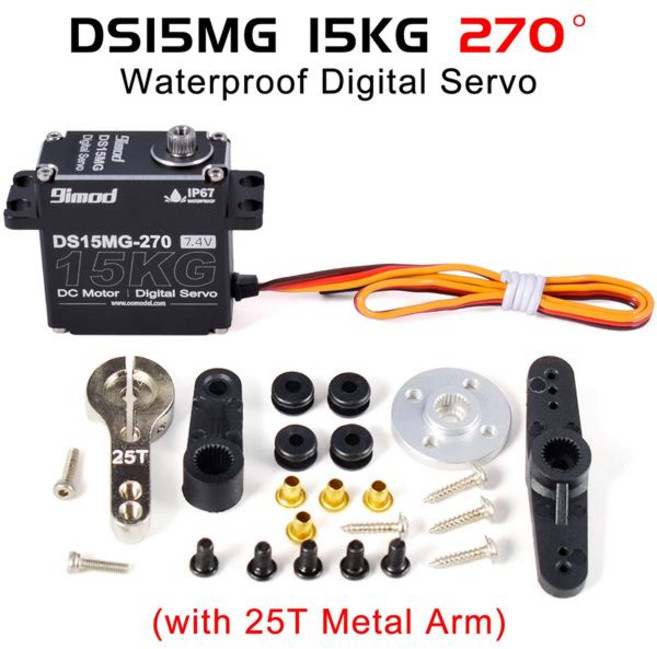9imod IP67 방수 서보 35kg 25kg 20kg 15kg 풀 AL RC 스티어링 서보 고토크 메탈 기어 디지털 18 110 크로퍼, [08] DS15MG 270 25T Arm