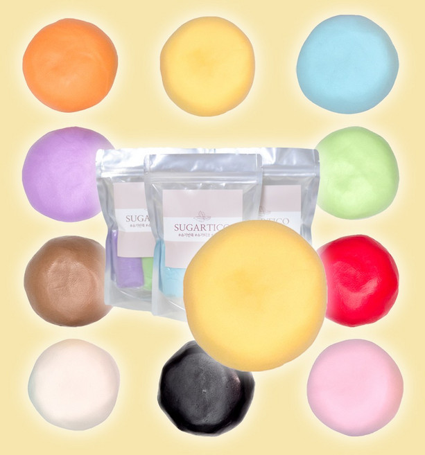 슈가반죽 국내생산 컬러반죽 골라담는 패키지 90g 슈가크래프트 폰던트 파우더 케이크 케익 도우 공예 [원산지:국산], 레몬옐로우