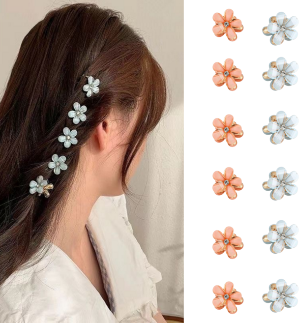 미니집게핀 소형 미니 큐빅 플라워 헤어 집게핀 앞머리 고정핀 머리핀 12P