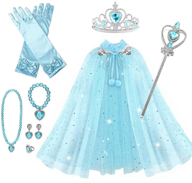 [청춘교복] 공주세트 8종 생일 축하 파티 브라이덜샤워 연말 선물 소품 프린세스 코스튬 주얼리 왕관 요술봉 망토 목걸이 액세사리, 1개, 스카이