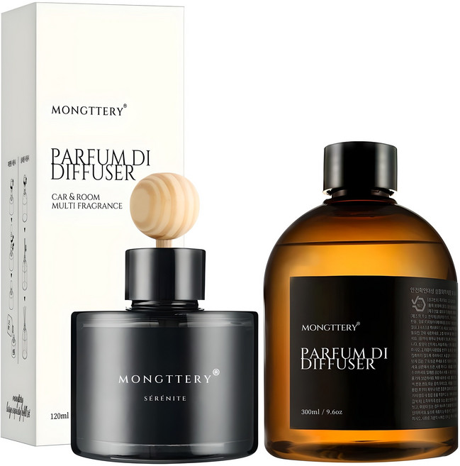 몽때리 올블랙 차량용 방향제 120ml 본품 + 300ml 리필 세트, 블랙체리, 1세트