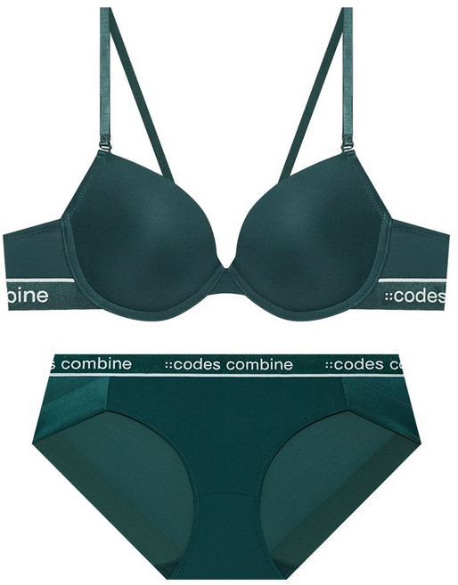 코데즈컴바인이너웨어 베이직 라인포인트 에어로쿨 브라 햄팬티세트_딥그린