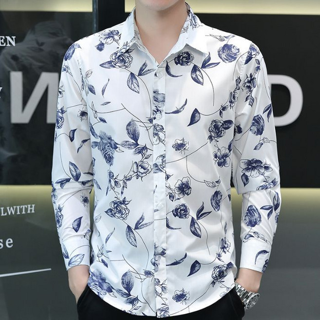 川月商行 男士長袖襯衫 秋季韓版潮流休閒襯衣