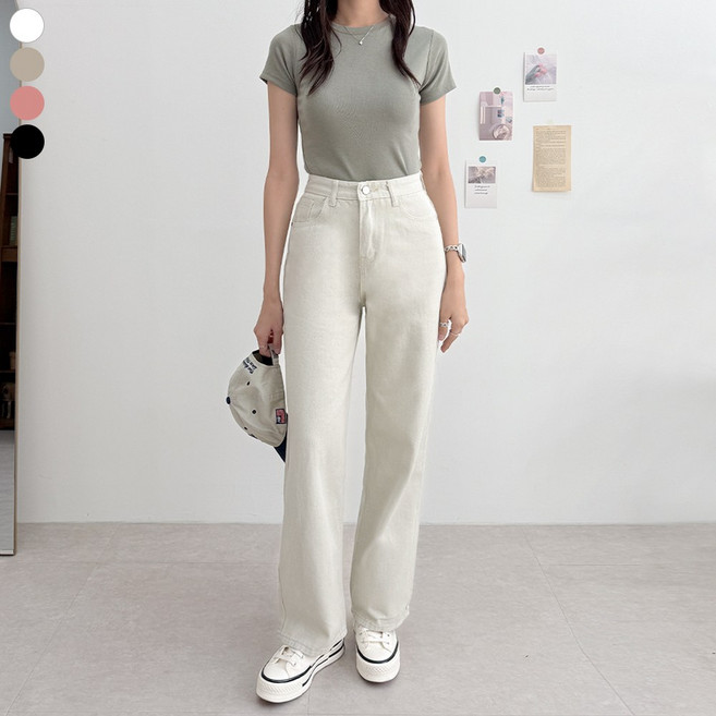 블레스유 여성 일자 면바지 흰색바지 봄바지 코튼팬츠