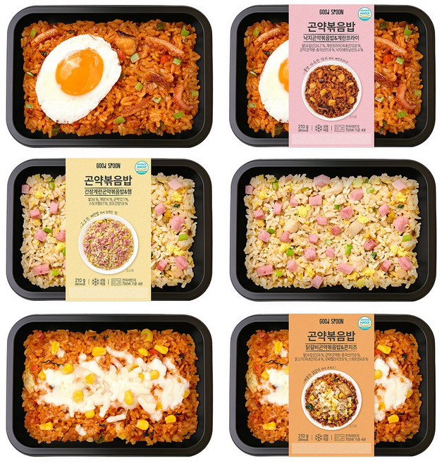 굿스푼 탄단지 일주일 단기 점심 식사대용 직장인 맛있는 관리 저당 저탄수 곤약볶음밥 도시락 3종6팩 1260g (냉동), 210g