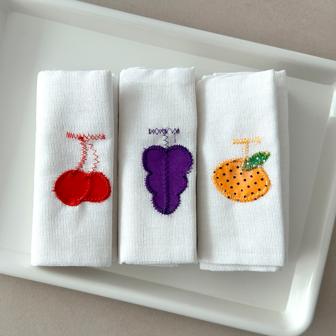순면 행주 과일 자수 면 행주, 3개