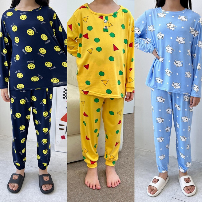 [미니다] 아동잠옷 긴팔 부드러운 피치잠옷 상하세트 도형 스마일 다양한 캐릭터