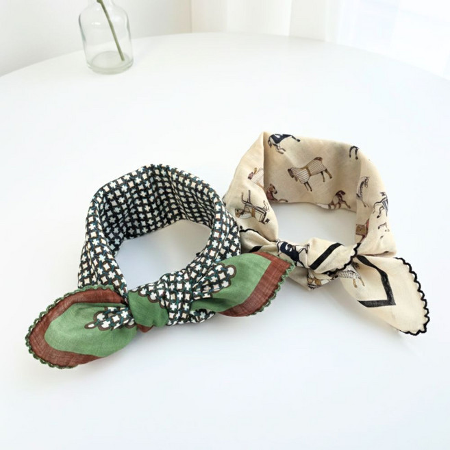 룸브리 국내산 여성 쁘띠 면 스카프 2종세트