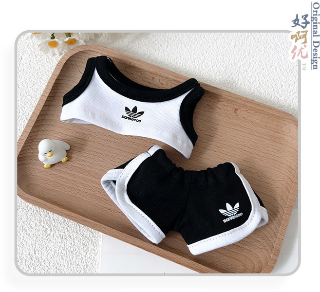 [해외무배] 10cm/15cm/20cm/40cm 인형옷 솜인형옷 트레이닝복 의상 세트, 20cm, 상의+하의, 블랙, 1개