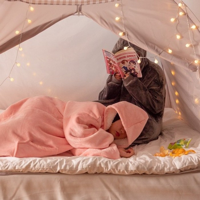 방콕 집순이 커플 후드 양털 담요