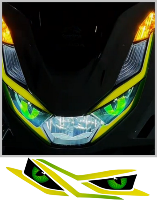 혼다 PCX125 오토바이 튜닝 헤드라이트 필름 피씨엑스 악마의눈 2021~2024년식 및 2018~2020년식도 적용가능, 1개, 연두