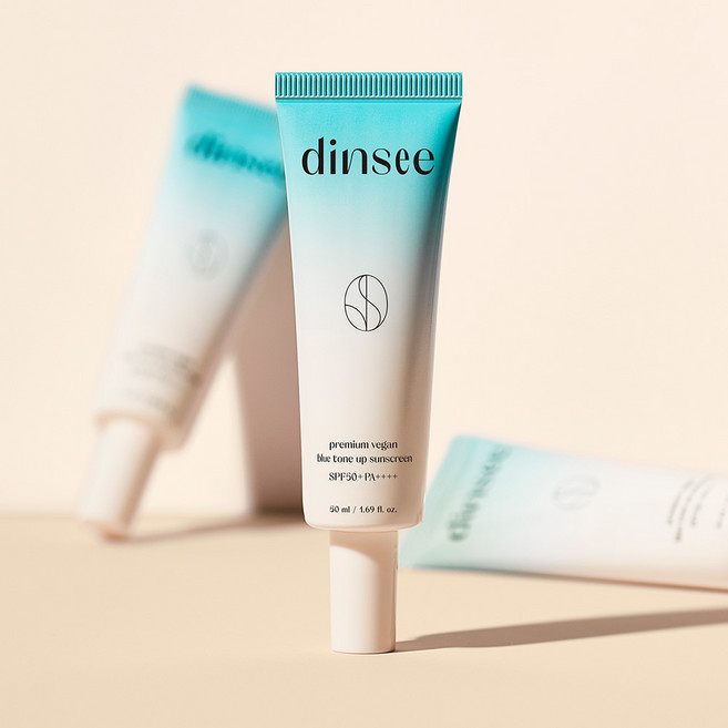 딘시 프리미엄 블루 톤업 저자극 선크림 SPF50+ 3색 톤 커버 베이스겸용 비건 선스크린, 2개