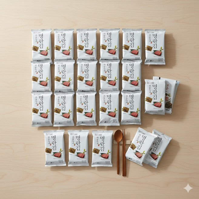 소금 명란 뿌린 하동녹차 명란김 도시락 조미김 밥반찬 식사대용 벌크 6g 24봉 가정용반찬