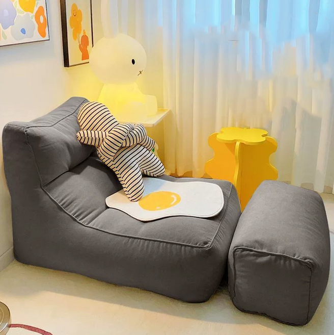 2025신상 푹신 편한 1인용 패브릭 빈백 쇼파+풋스툴 세트, 다크 그레이