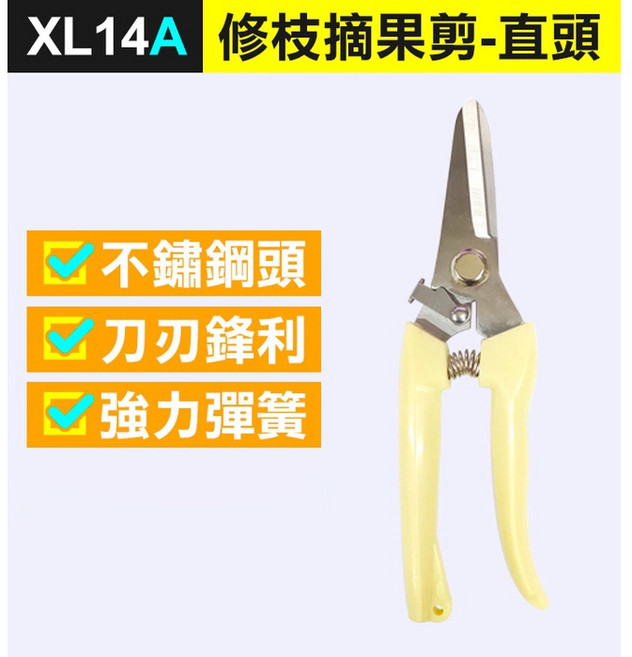 不鏽鋼園藝剪刀 修枝剪 摘果剪 刀刃鋒利 強力彈簧, 1個, (XL14A)修枝剪-直頭