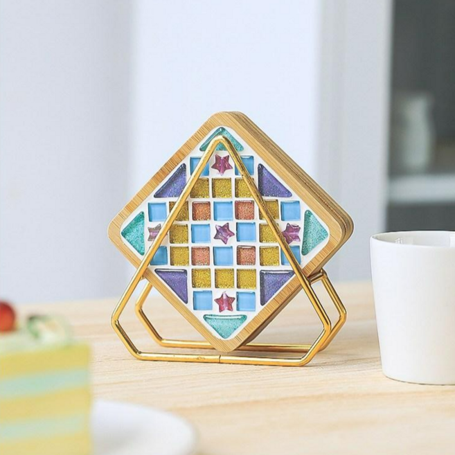 우드 타일 티코스터 만들기 세트, 하트