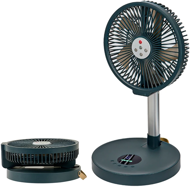 리모컨 접이식 선풍기 가정용 침실 야외 캠핑용 무소음 LED 야간 조명 좌우 회전 10인치 7200mAh, 02 159-7200-lv