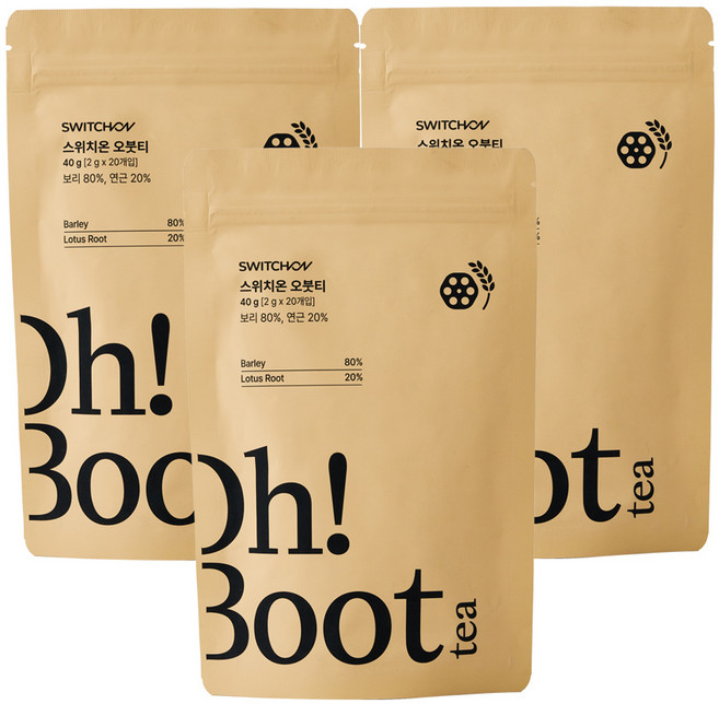 스위치온 오붓티 연근보리차 볶은 임산부 아기보리차 디카페인 생분해티백, 3개, 20개입, 2g