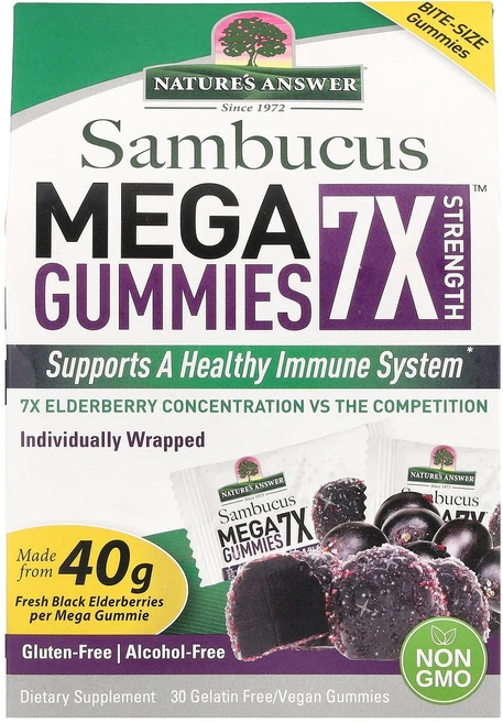 Nature's Answer Sambucus Mega Gummies 7X Strength™ 202 mg 30 Gelatin Free/Vegan Gummies, Nature's Answer, Sambucus Mega, 1개 - 쿠팡