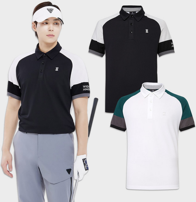 와이드앵글 남성 골프웨어 남자 여름 반팔티 냉감 스웨터 배색 폴로 티셔츠 WMM25253