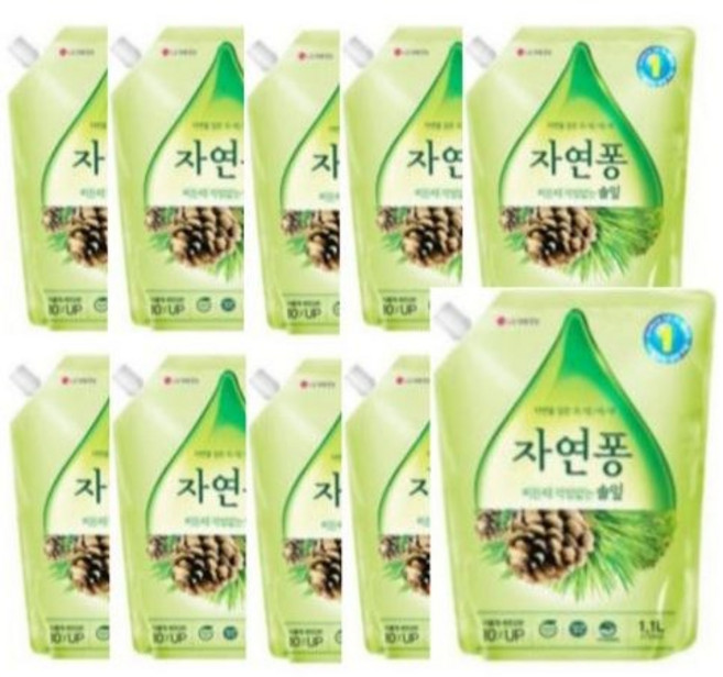 자연퐁 찌든때 걱정없는 솔잎 주방세제 파우치형, 1.1L, 10개