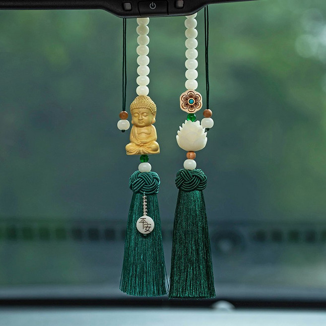 POMTOR 운수대통 소원성취 행운 재물운을 부르고 안전운전 기원 연꽃 불상 차걸이, 1개, 그린