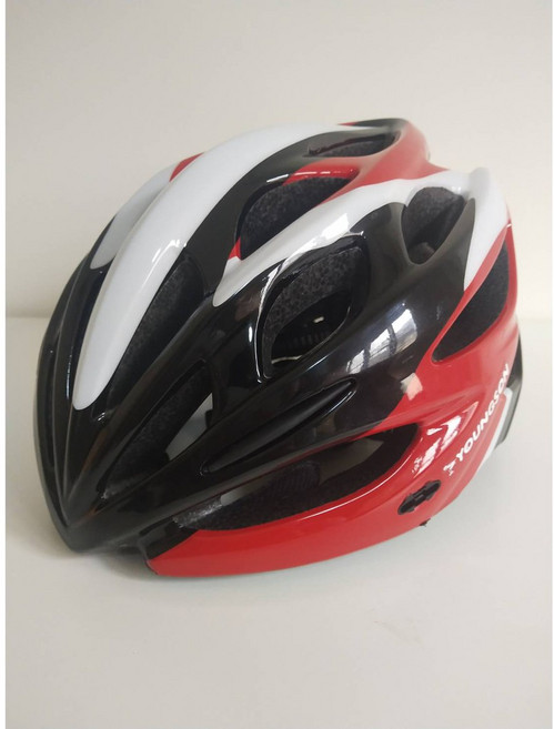 台灣品牌 YOUNSON 一體成型安全帽 - 公路車安全帽 單車安全帽 腳踏車安全帽 直排輪安全帽, 紅黑白,L號, 1個