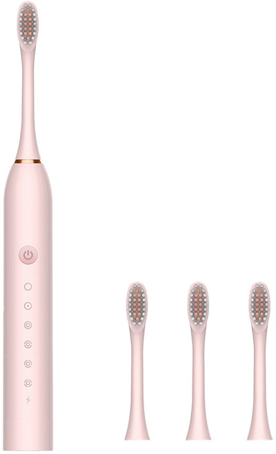 贈刷頭x4》聲波電動牙刷 高轉速深層清潔, 粉色, 1個, 軟毛