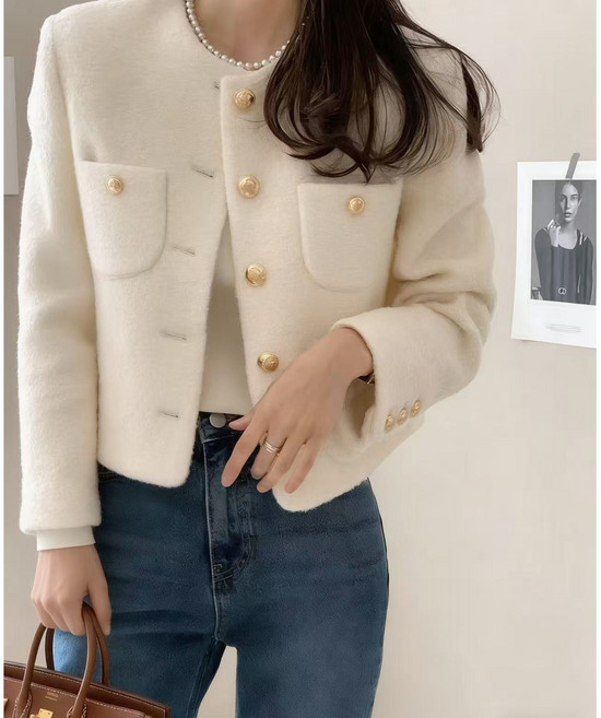 CLOREX 여성 트위드 자켓 버튼 캐주얼 트위드 자켓