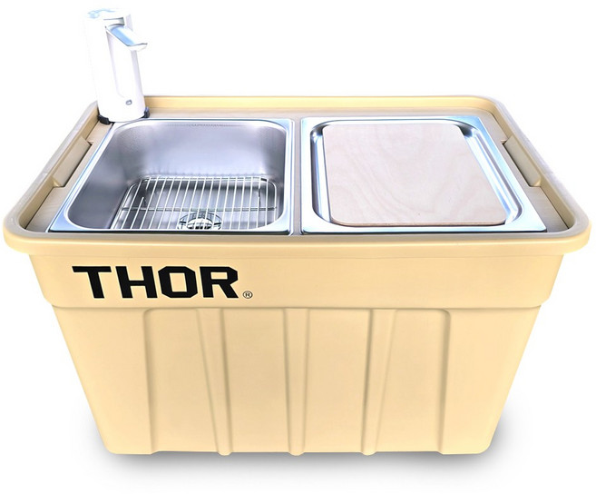 위스커버리 토르 75L 캠핑 개수대 세면대 조리대 싱크대 세면기 물 사용 키트, 탄/베이지, 1세트