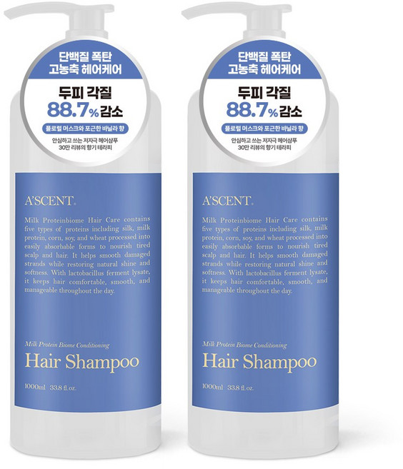 에이센트 약산성 샴푸 대용량 비듬 단백질 미용실 청소년 사춘기 퍼퓸 향기좋은 정수리 냄새 두피 가려움 지성 트와일라잇, 2개, 1L