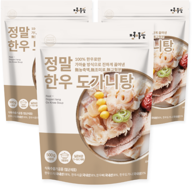 정마을 무첨가 100% 한우 도가니탕 (실온), 500g, 3개