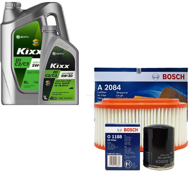 포터2 (22년형 이전) 2.5 디젤 킥스 D1 C2/C3 5W30 엔진오일세트 1188-2084, 1개, 7L