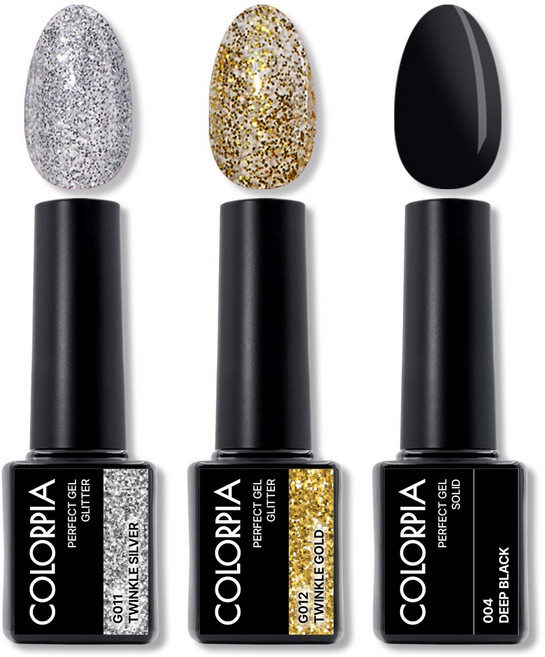 칼라피아 원스텝 젤네일 세트, 03. 트윙클실버+트윙클골드+딥블랙, 6ml, 1개