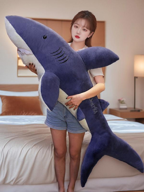 대형 상어 봉제 인형 수면 쿠션 귀여운 안고자는 베개 어린이 선물용 침대 장난감, 【플래그십 품질 안고 잘 때 편안함】1미터, 1개, 라이트 블루 상어