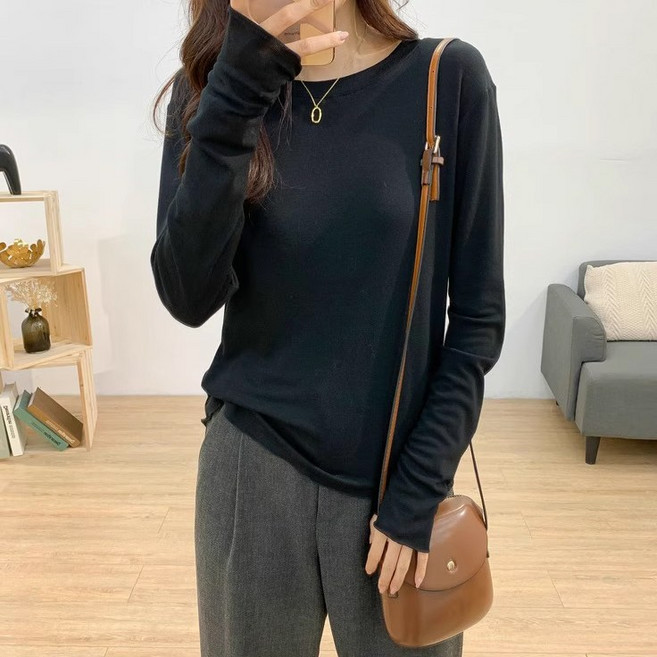 퀸앤조이여성 봄가을 니트 까슬이 얇은 긴팔티 긴팔 티셔츠 ****** 빅사이즈 데일리 캐주얼