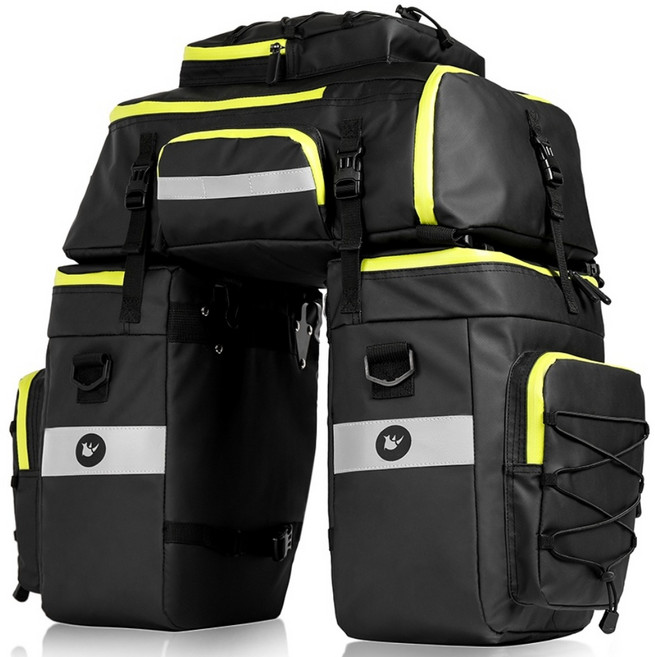 라이노워크 75L 결합형 멀티 패니어 투어백 백팩1개 숄더백2개, 블랙-그린, 1개