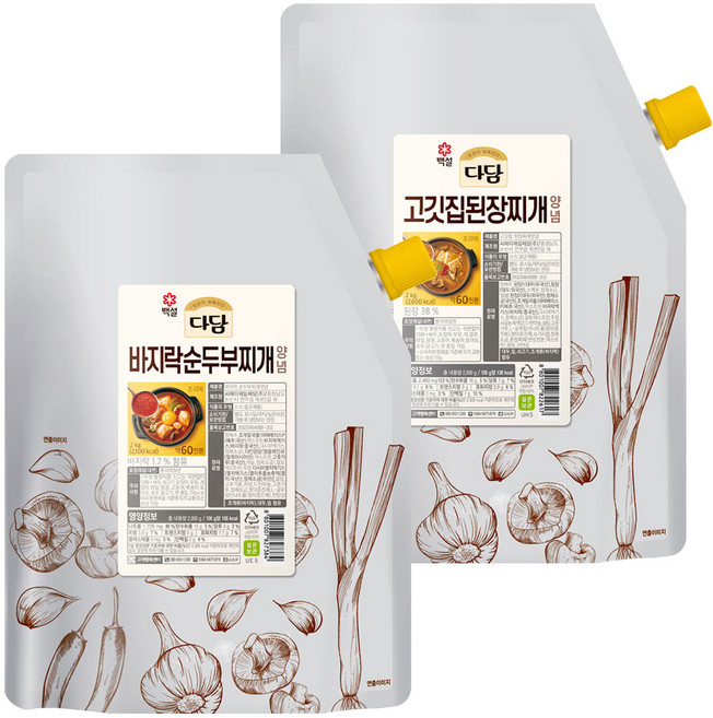 다담 순두부찌개양념 2kg x1개+고깃집된장찌개양념 2kg x1개, 1개