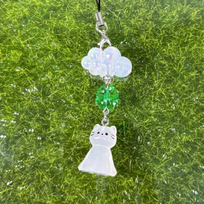 날씨요정 야광 고양이 테루테루보즈 클로버 핸드폰줄/키링/충전마개