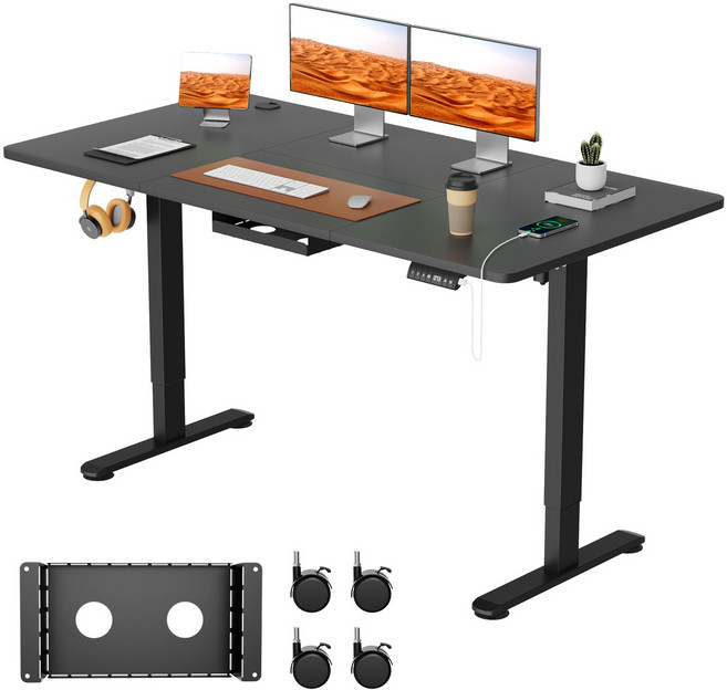 Homall 모션데스크 HE-01 전동 높이조절 스탠딩 책상 공부 사무 게임용 조절 스탠드 테이블, 블랙