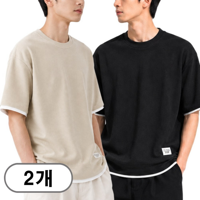 차쿠 1+1 남성 와플 레이어드 반팔티 편한 기본 캐주얼 티셔츠